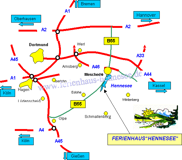 Anfahrt Ferienhaus Hennesee